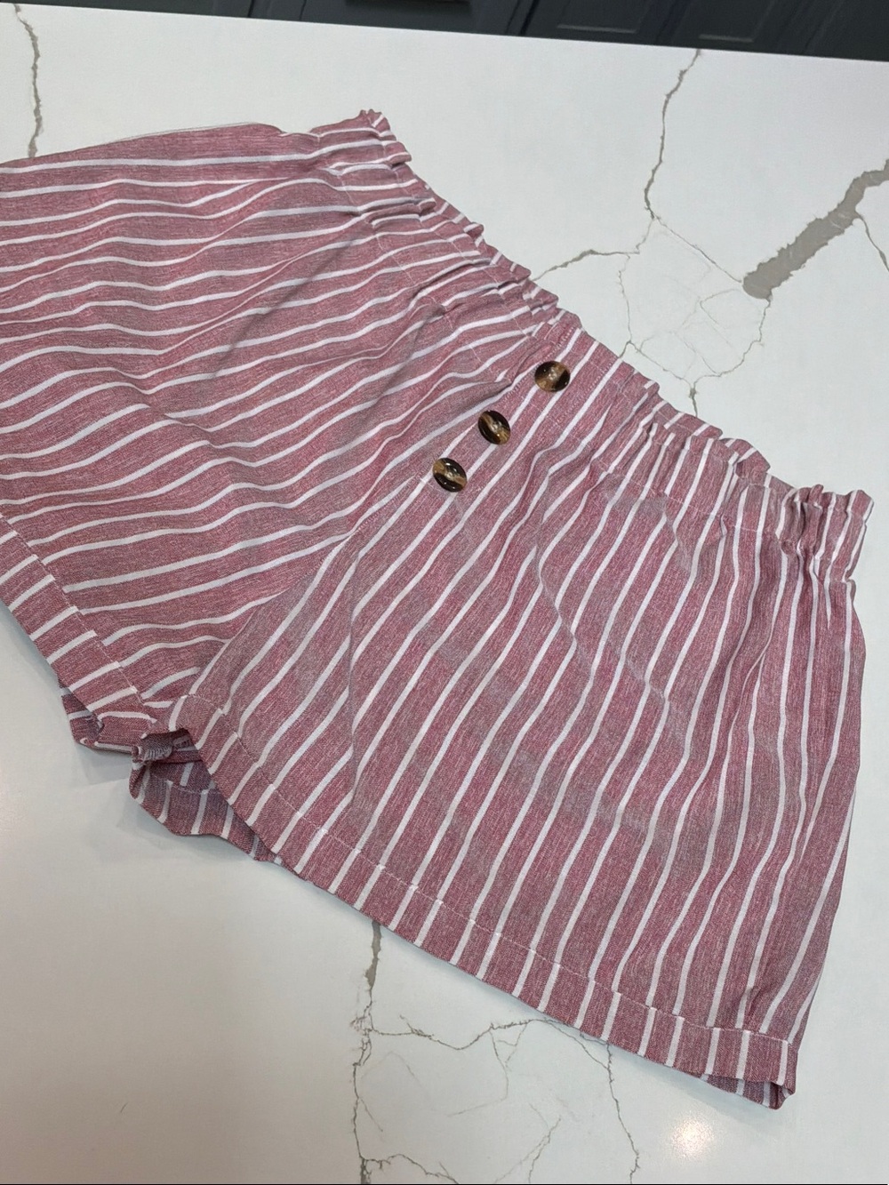 Olivia Rose 2X Striped Mauve Elastic-Waist Women’s Bermuda Shorts Button Detail